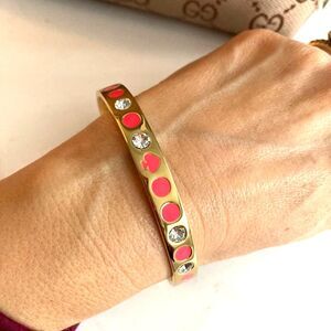 Kate Spade Women Bangle Bracelet Pink Gold Tone Bling Rhinestone Round 8 inches